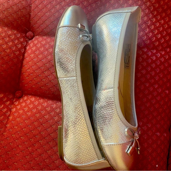 For sale- 1 pair of embossed silver VIONICS ballet flats. Worn only ONCE!! - Picture 1 of 3